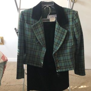 YSL corduroy/plaid skirt suit
